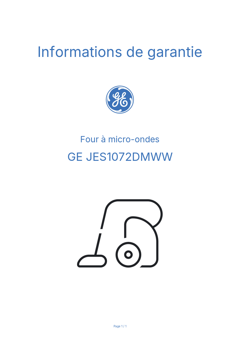 Page n°1 - Informations de garantie GE JES1072DMWW