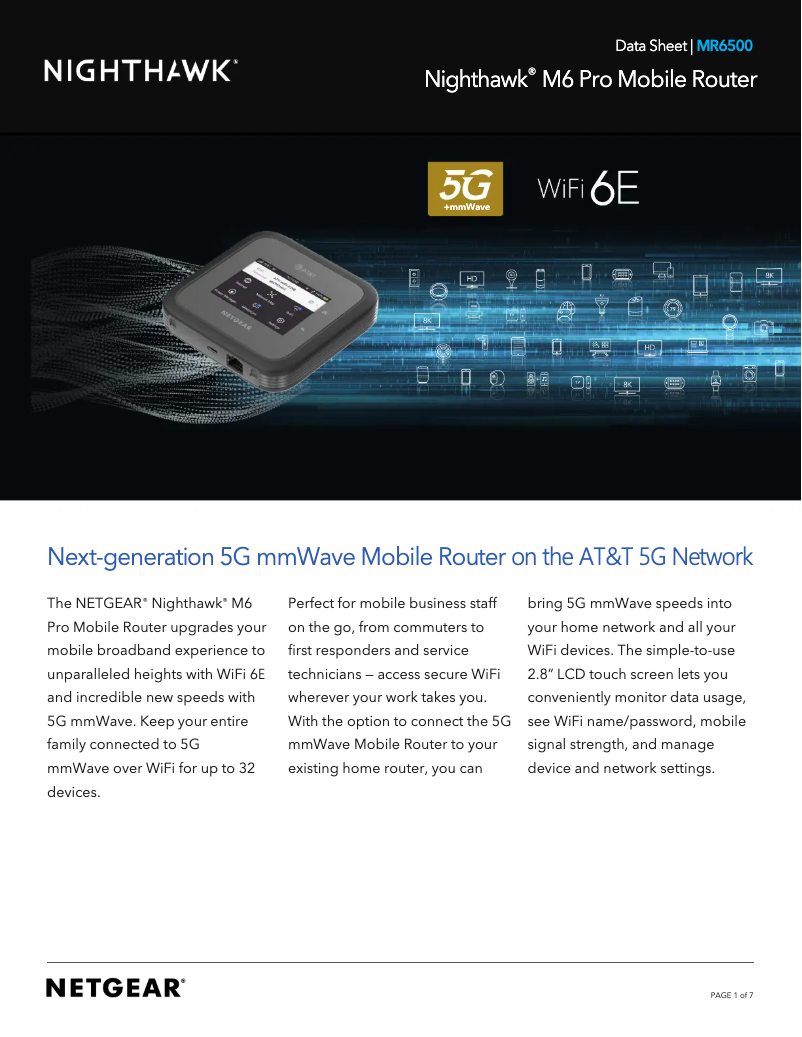 Image de la première page du manuel de l'appareil Nighthawk M6 Pro MR6500