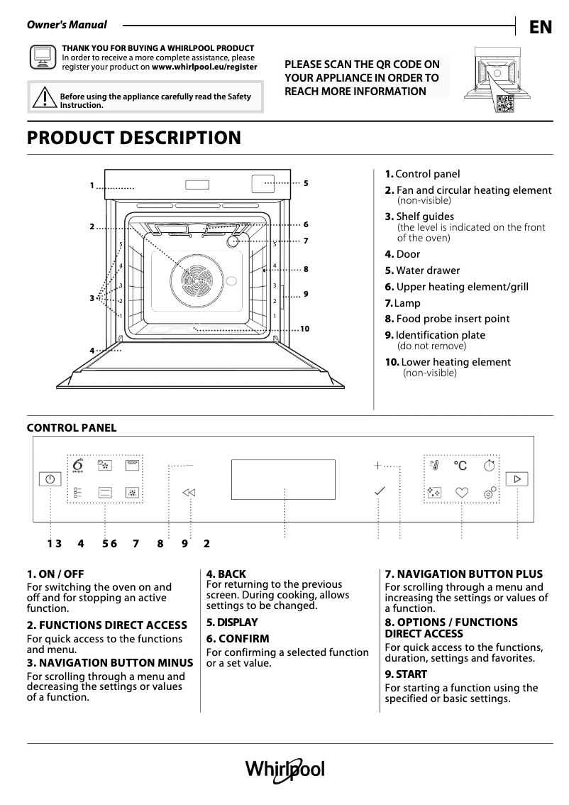 Página 1 del manual Guía de instalación Whirlpool WOI6A8FPT1SBA