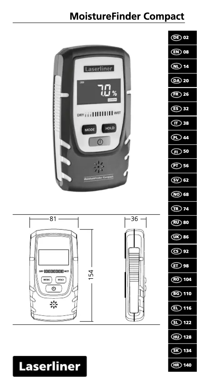 Page 1 de la notice Manuel utilisateur Laserliner MoistureFinder Compact