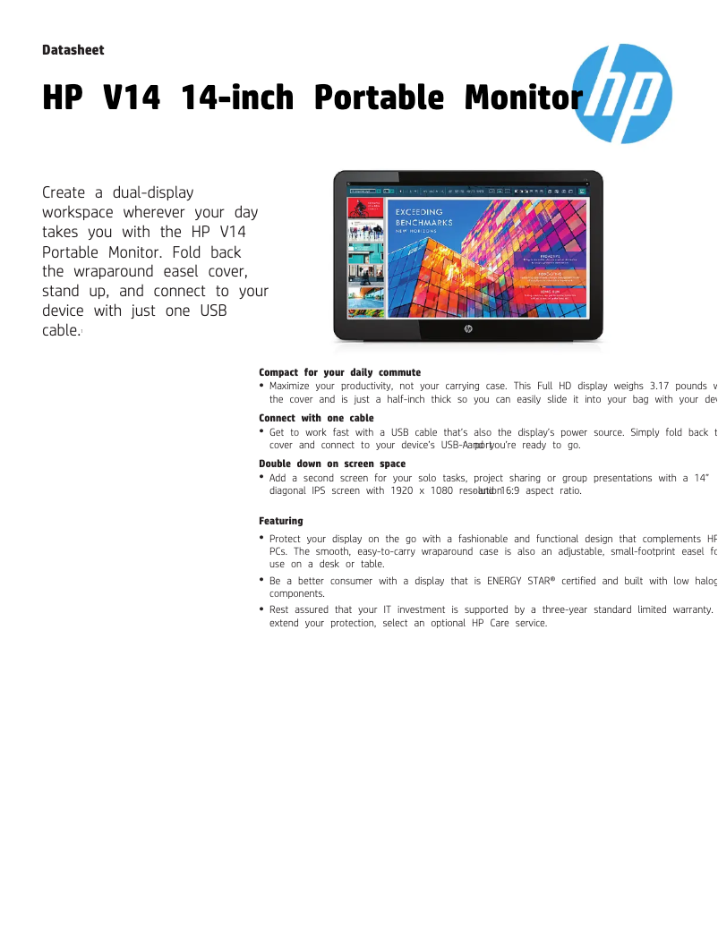 Page 1 de la notice Fiche technique HP V14