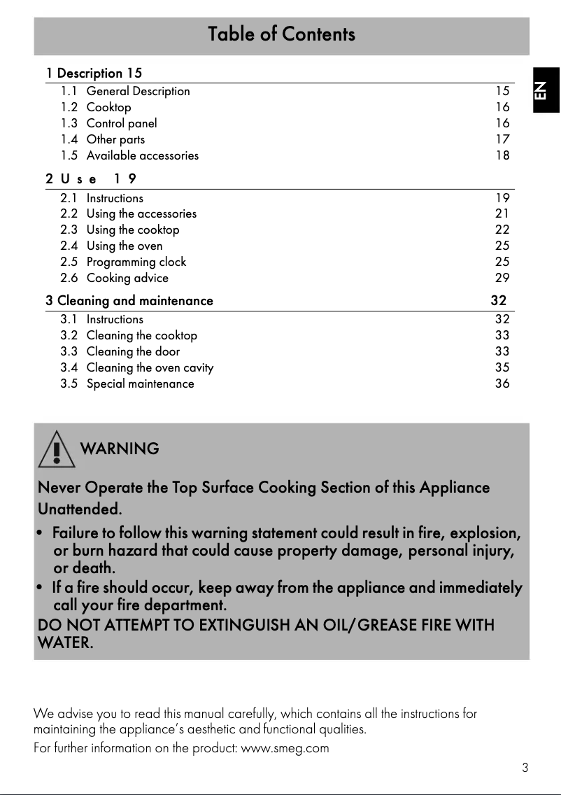 Page 1 de la notice Fiche technique Smeg SPR30UGGX
