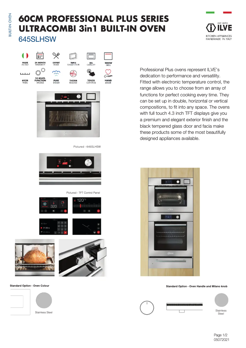 Page n°1 - Fiche technique Ilve 645SLHSWSS