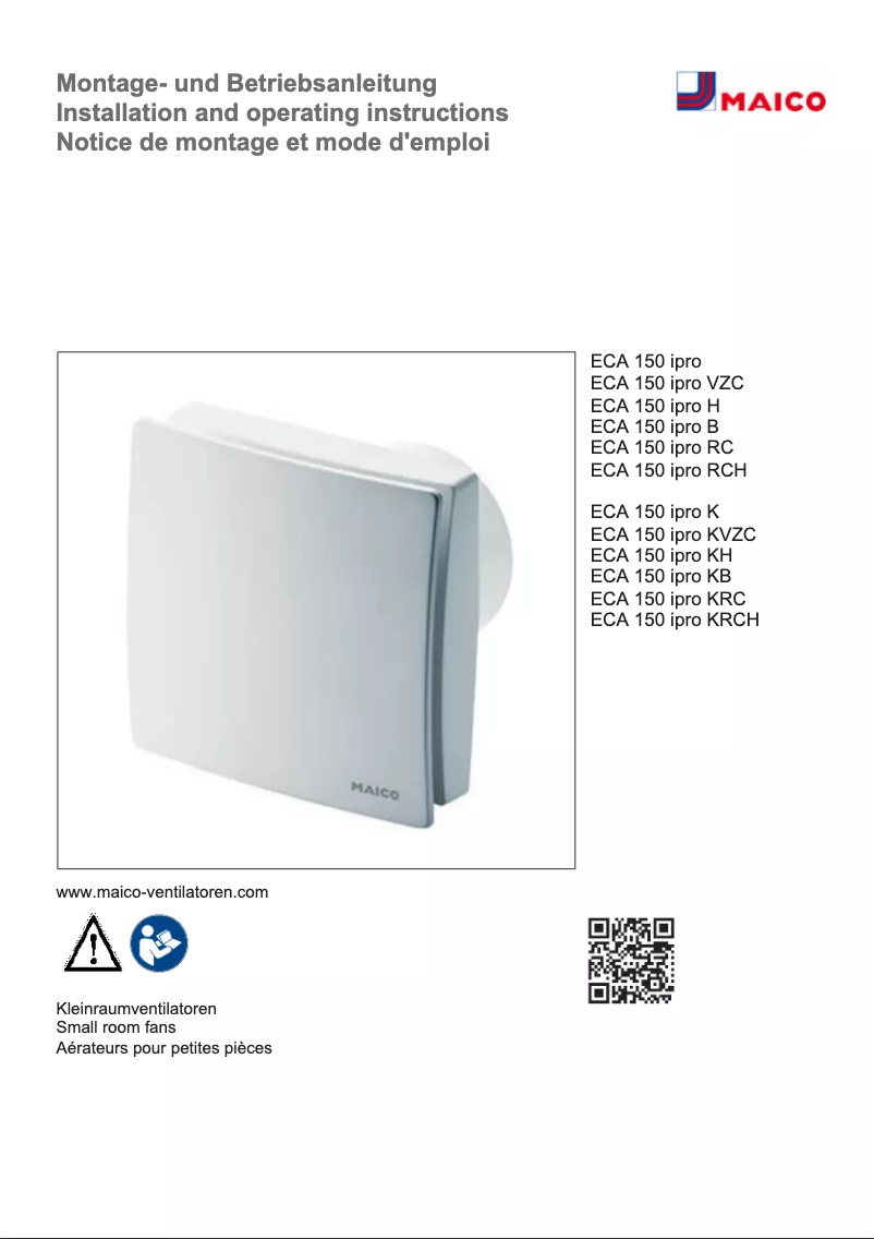 Page 1 de la notice Manuel utilisateur Maico ECA 150 ipro RC