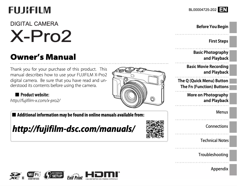 Image de la première page du manuel de l'appareil X-Pro2