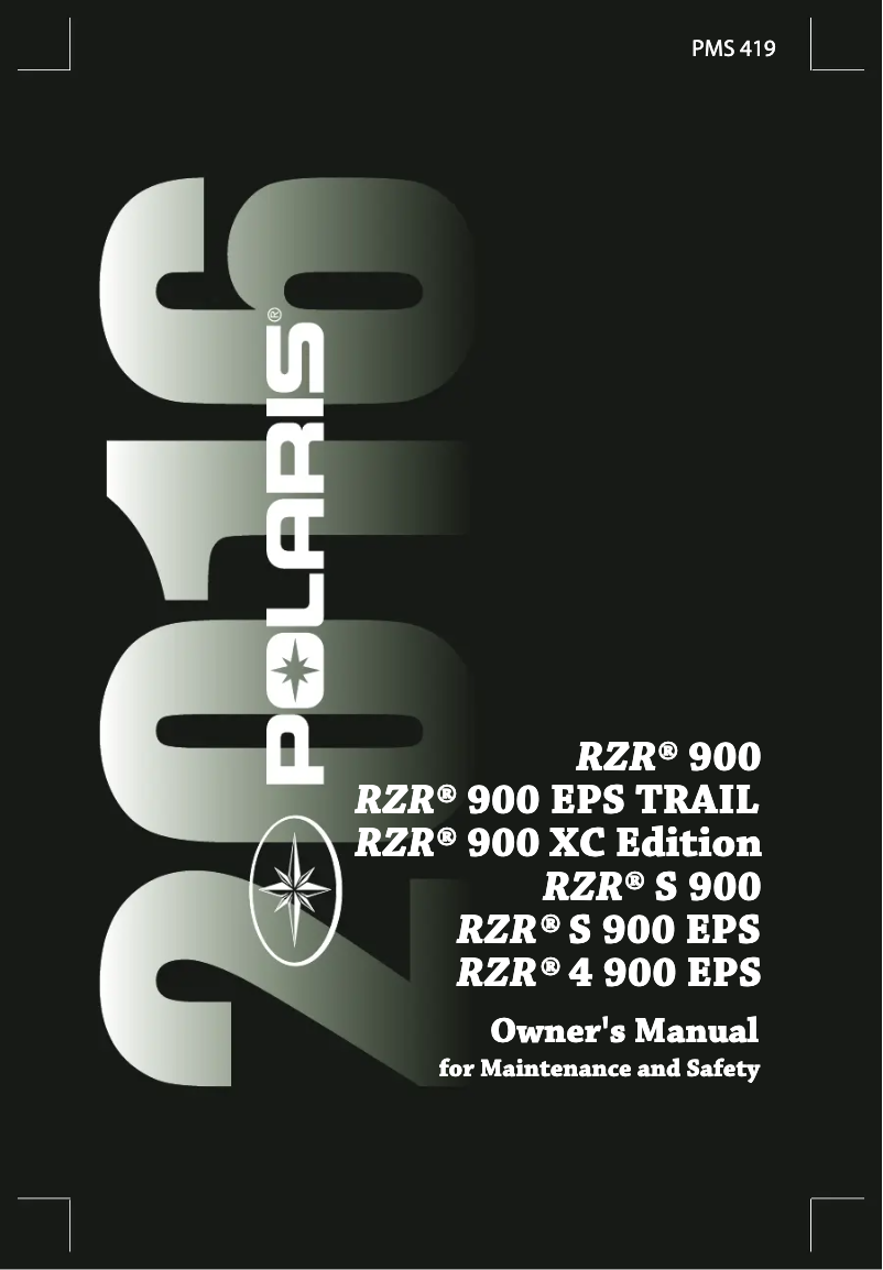 Imagen de la primera página del manual del dispositivo RZR 900 XC (2016)