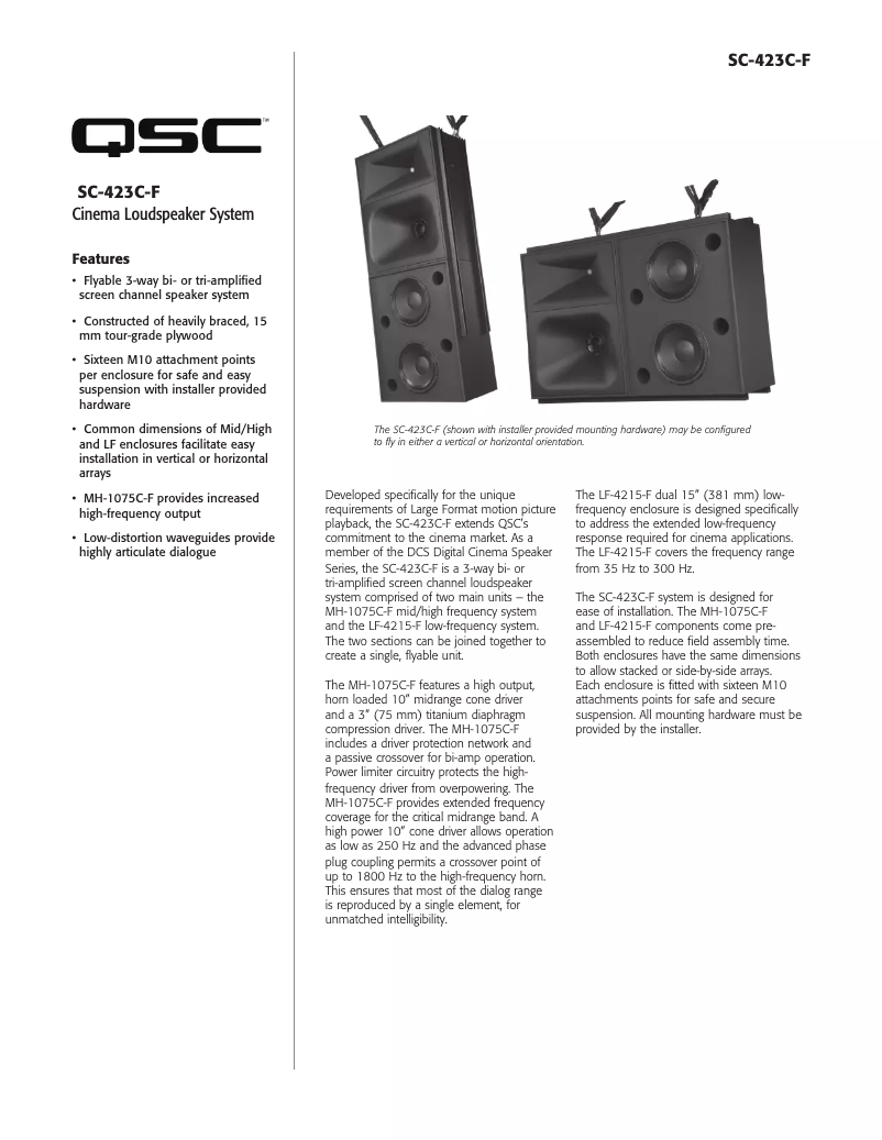 Page 1 de la notice Fiche technique QSC SC-423C-F