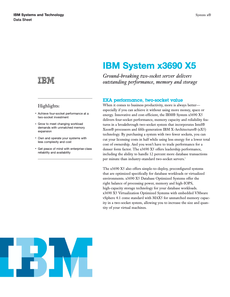 Page n°1 - Manuel utilisateur IBM eServer System x3690 X5