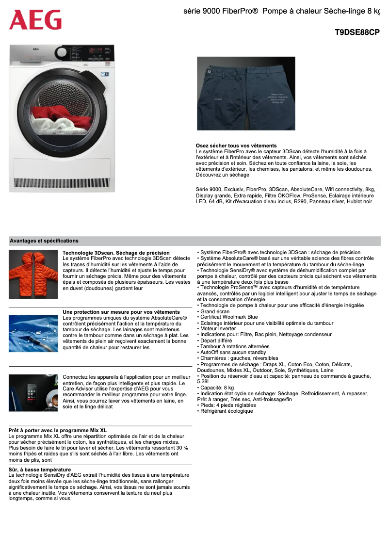 Page n°1 - Fiche technique AEG T9DSE88CP