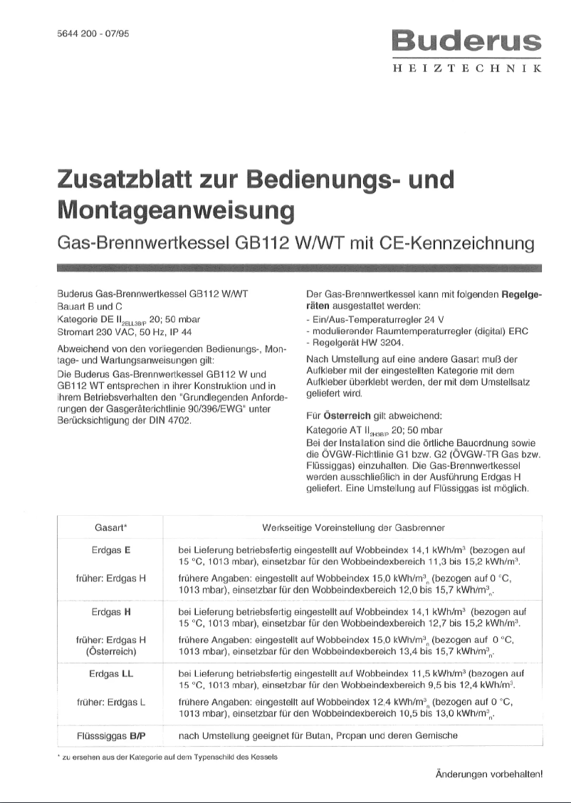 Page 1 de la notice Manuel utilisateur Buderus GB112 W