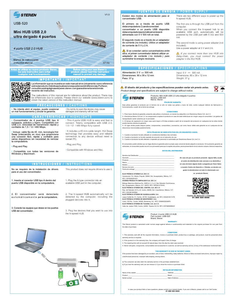 Page n°1 - Manuel utilisateur Steren USB-520