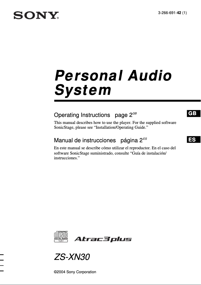 Page n°1 - Manuel utilisateur Sony ZS-XN30
