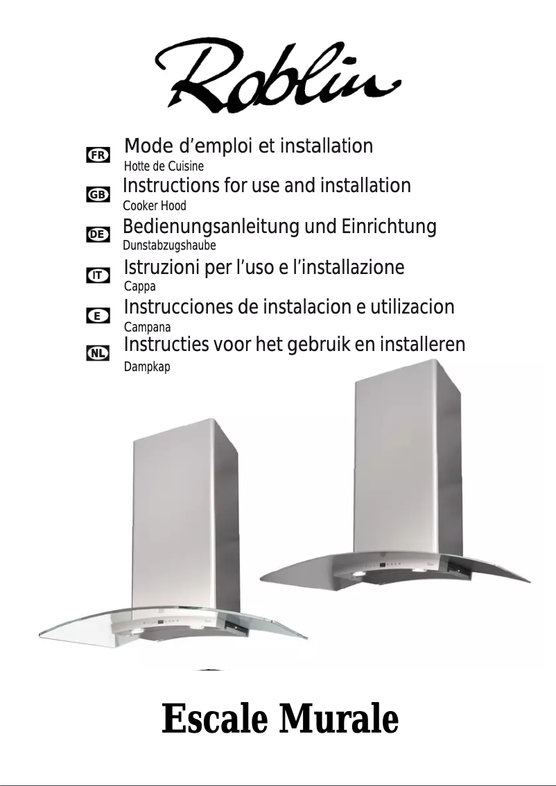 Page 1 de la notice Manuel utilisateur Roblin Escale Verre 900 Murale