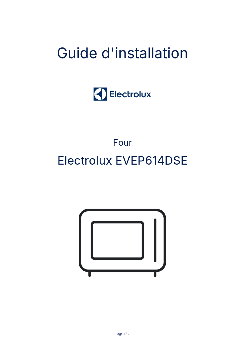 Page n°1 - Guide d'installation Electrolux EVEP614DSE