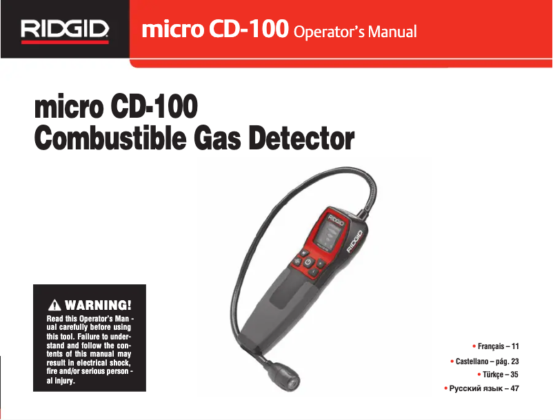 Page 1 de la notice Manuel utilisateur Ridgid Micro CD-100