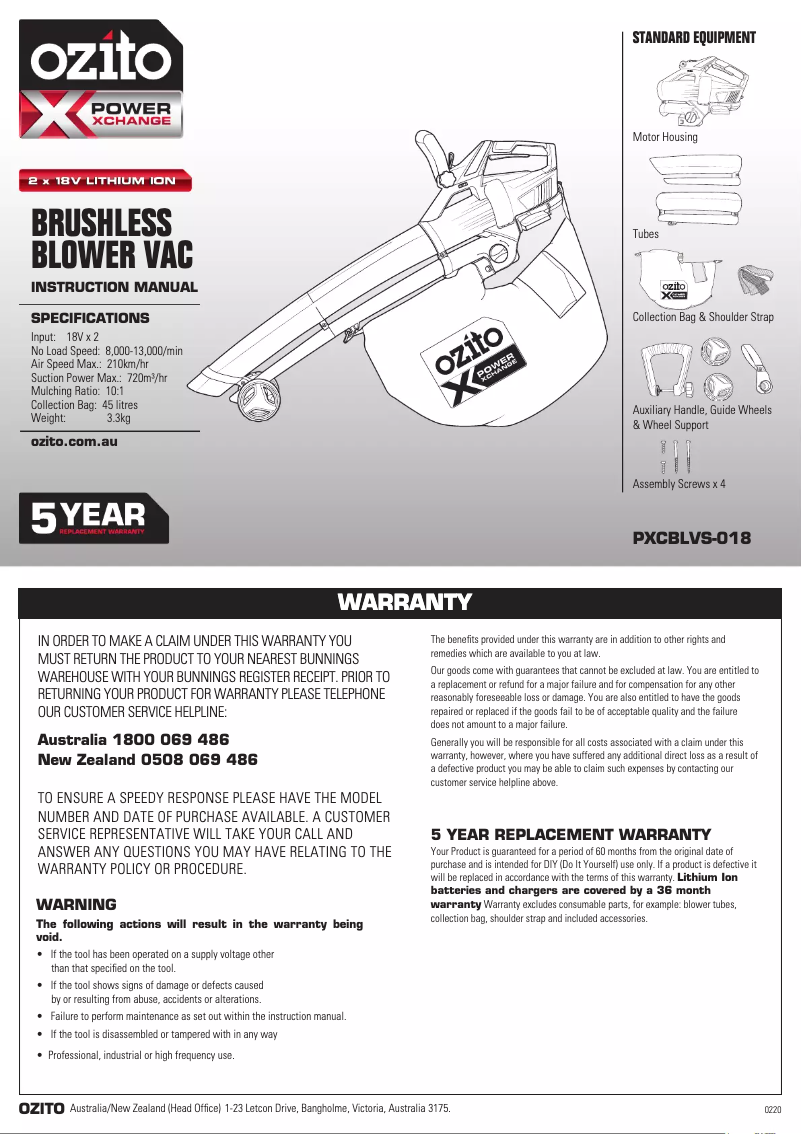 Image de la première page du manuel de l'appareil PXCBLVS-018