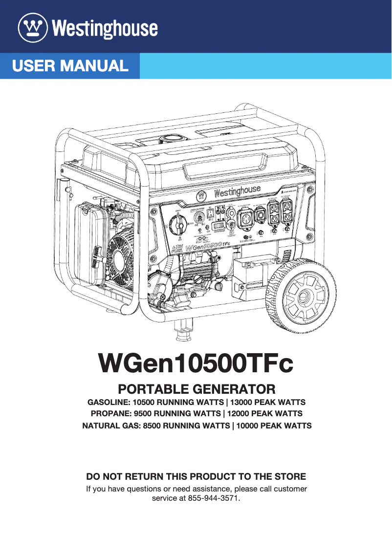 Page n°1 - Manuel utilisateur Westinghouse WGen10500TFc