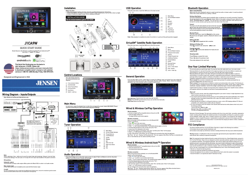Page n°1 - Guide de démarrage rapide Jensen J1CA9W
