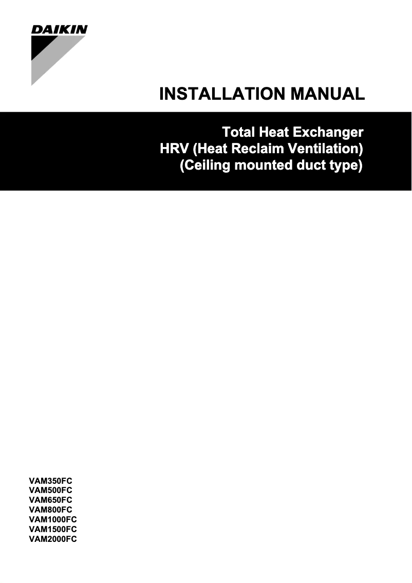Page 1 de la notice Guide d'installation Daikin VAM350FCVE
