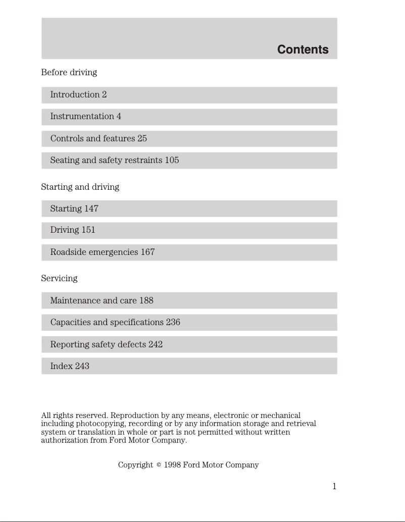 Page 1 de la notice Mode d'emploi Ford Windstar (1999)