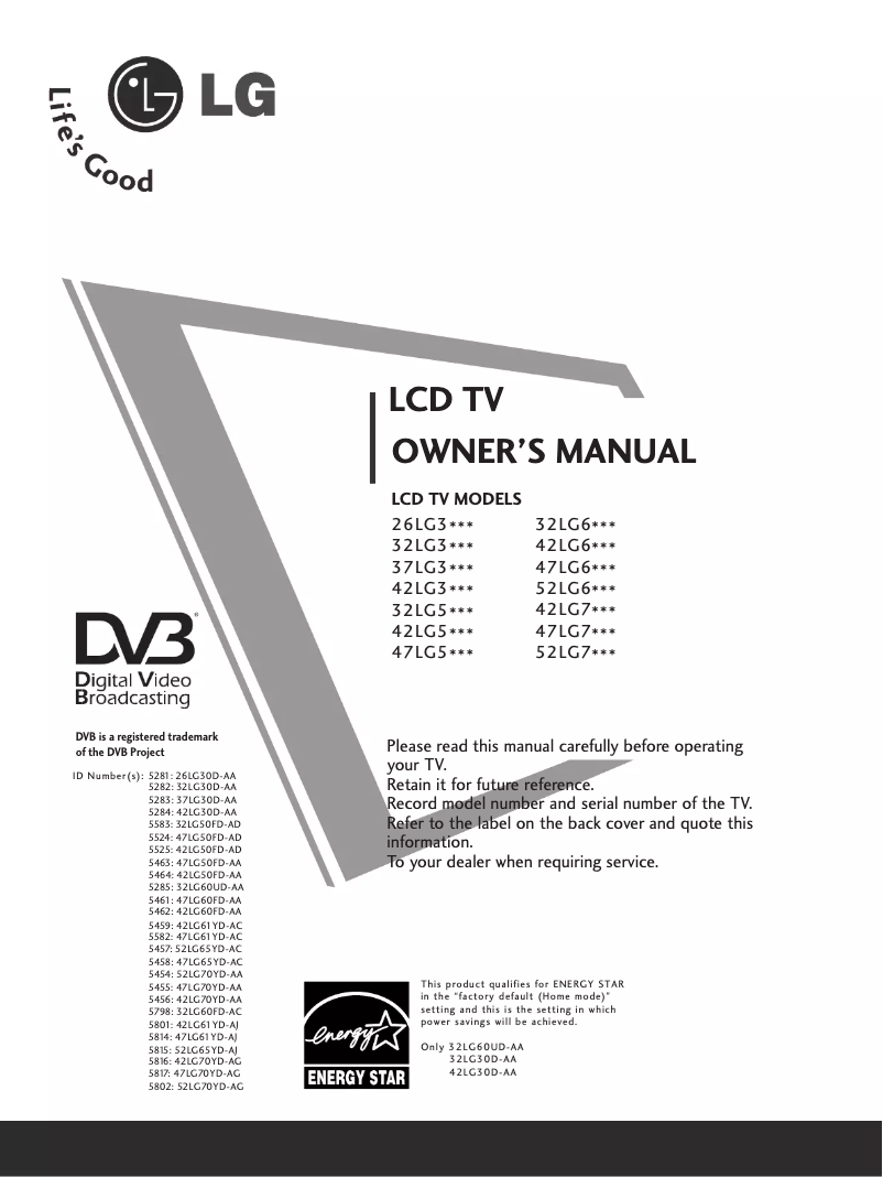 First page image of the manual for 42LG30D