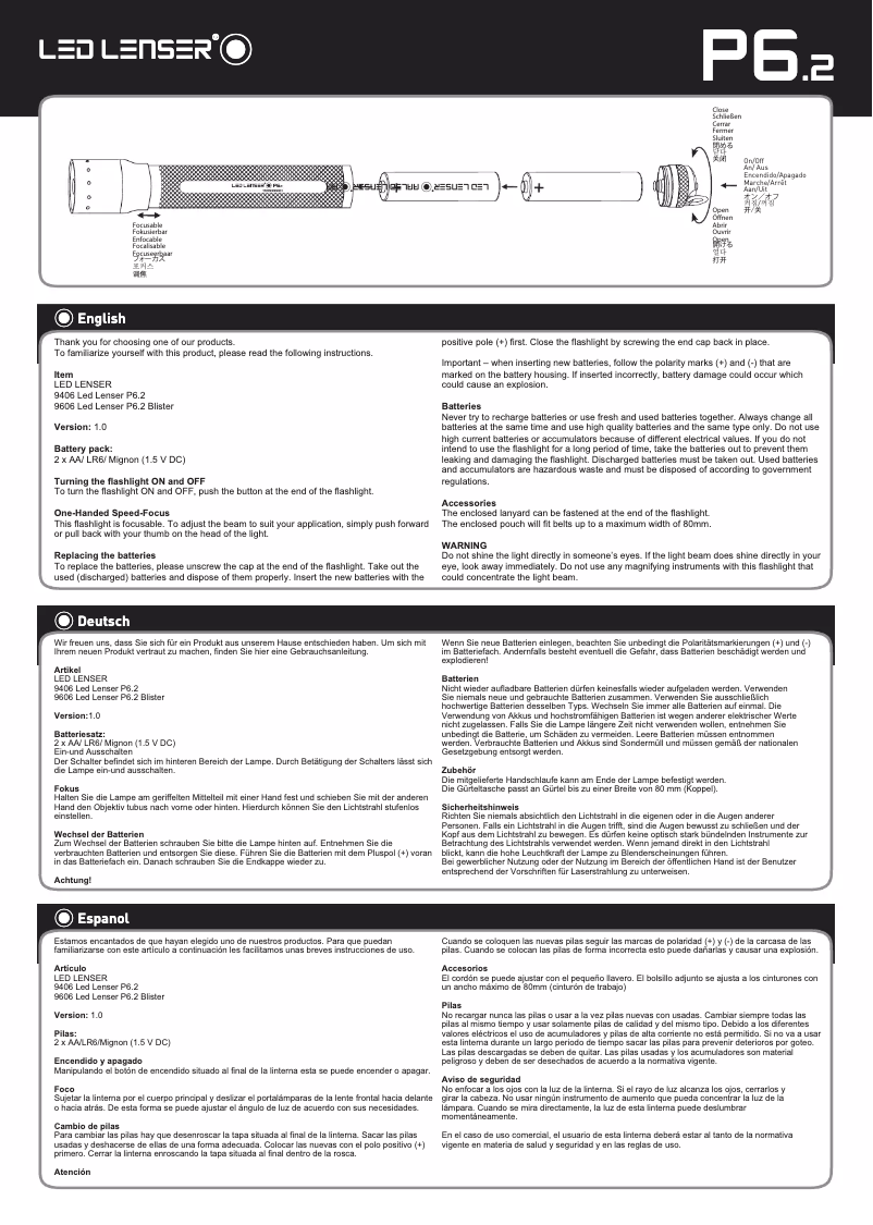 Página 1 del manual Manual de usuario Ledlenser P6 Speed Focus