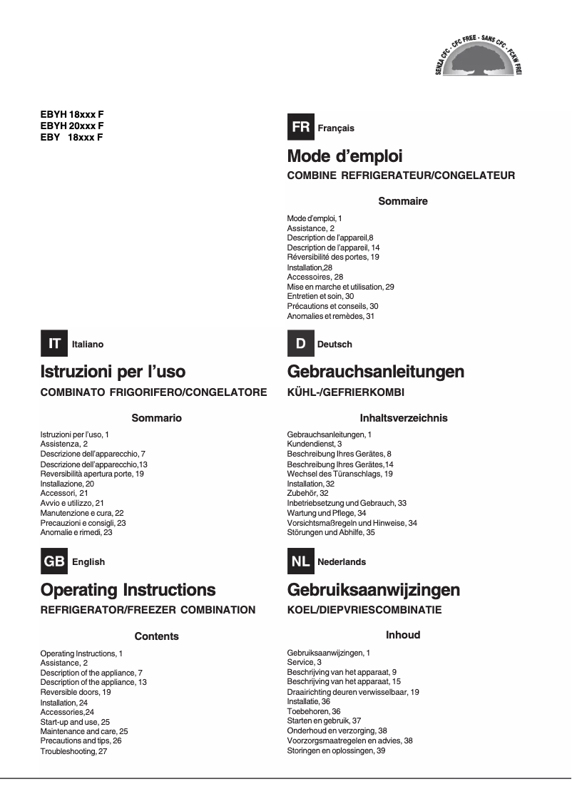 Page n°1 - Manuel utilisateur Hotpoint Ariston EBYH 18293 F
