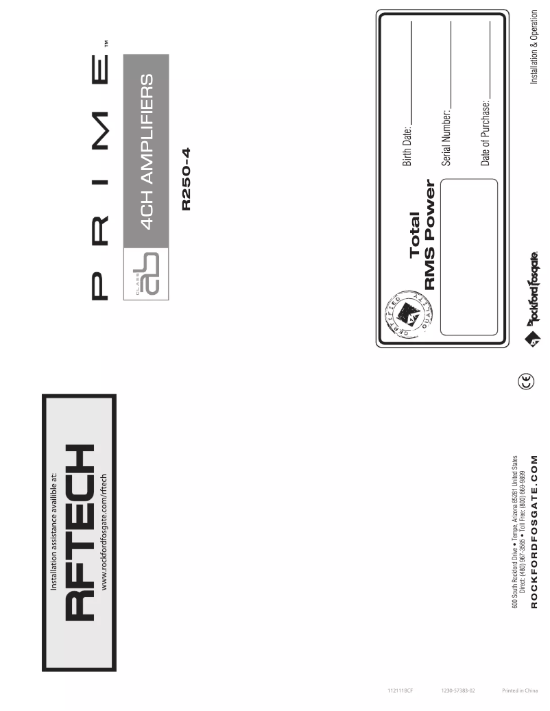 Page n°1 - Manuel utilisateur Rockford Fosgate R250-1D