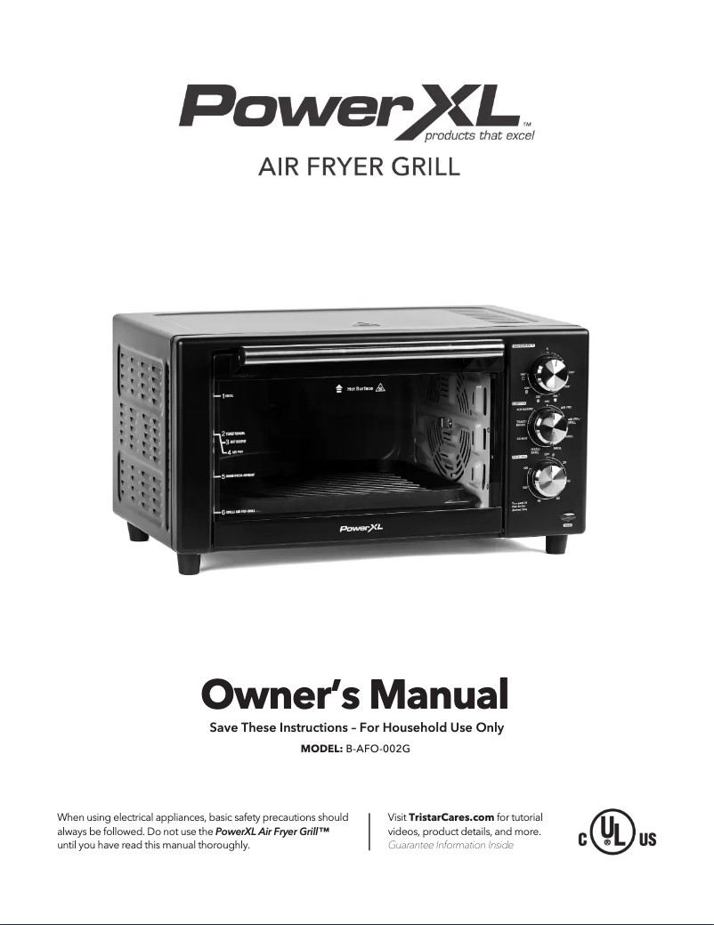 Page 1 de la notice Manuel utilisateur PowerXL Air Fryer Grill B-AFO-002G