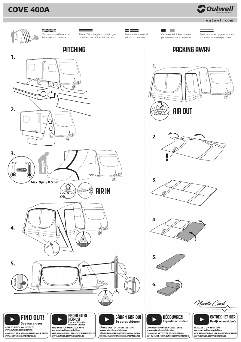 Page 1 de la notice Manuel utilisateur Outwell Cove 400A
