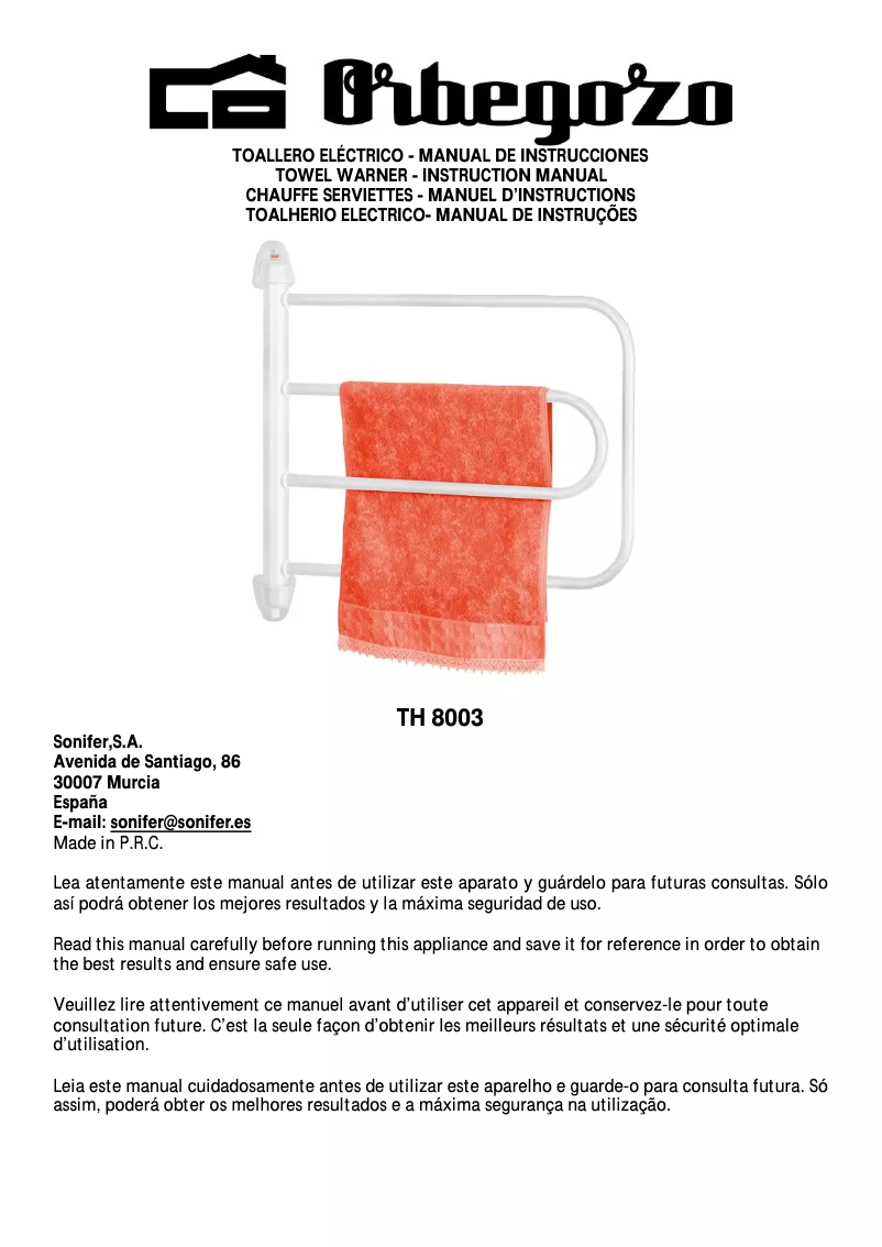 Page 1 de la notice Manuel utilisateur Orbegozo TH 8003