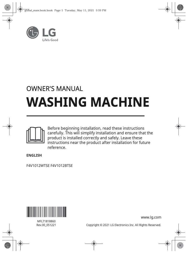 Page n°1 - Manuel utilisateur LG F4V1012WTSE