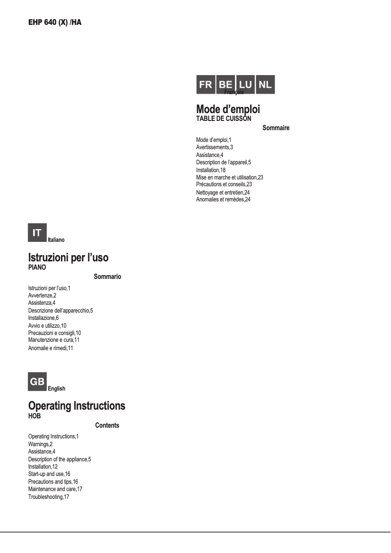 Image de la première page du manuel de l'appareil EHP 640 (X)/HA