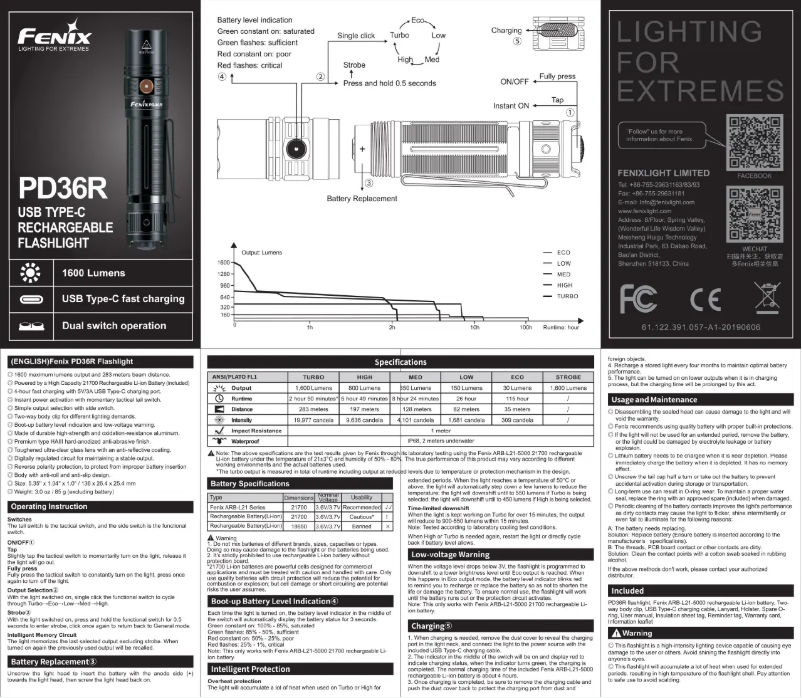 Page 1 de la notice Manuel utilisateur Fenix PD36R