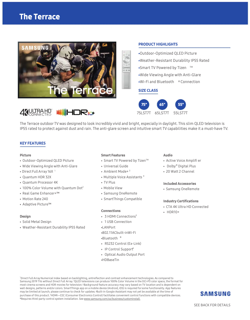 Page 1 de la notice Fiche technique Samsung QN65LST7TAFXZA