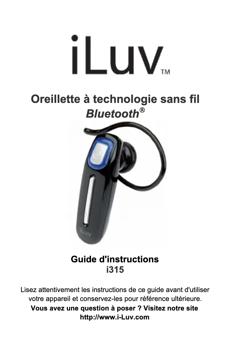 Page 1 de la notice Manuel utilisateur iLuv i315