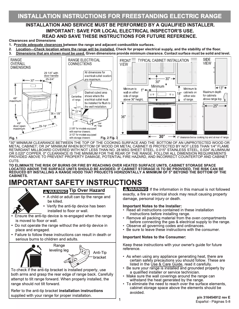 Page n°1 - Guide d'installation Frigidaire FFEF3054TS