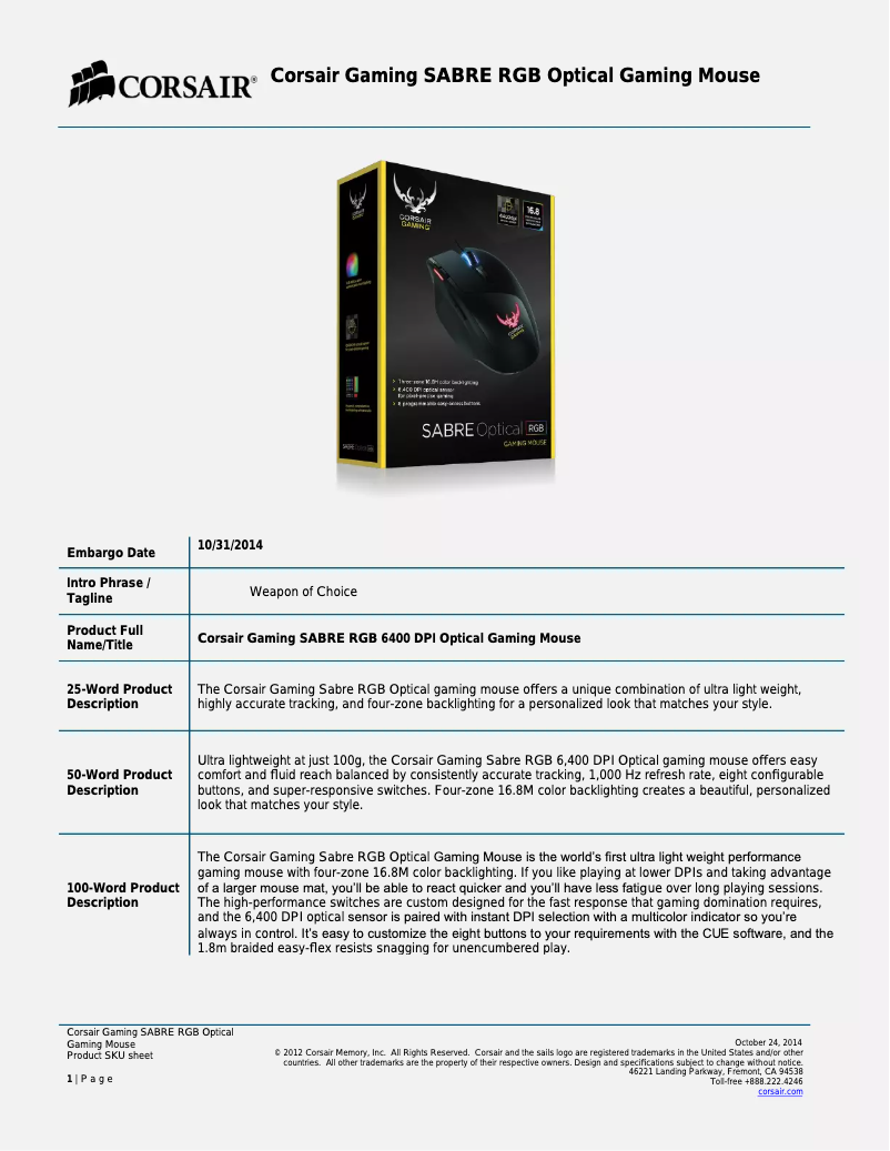 Image de la première page du manuel de l'appareil Sabre RGB