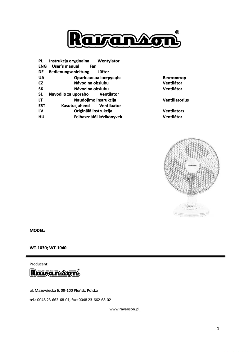 Page 1 de la notice Manuel utilisateur Ravanson WT-1040