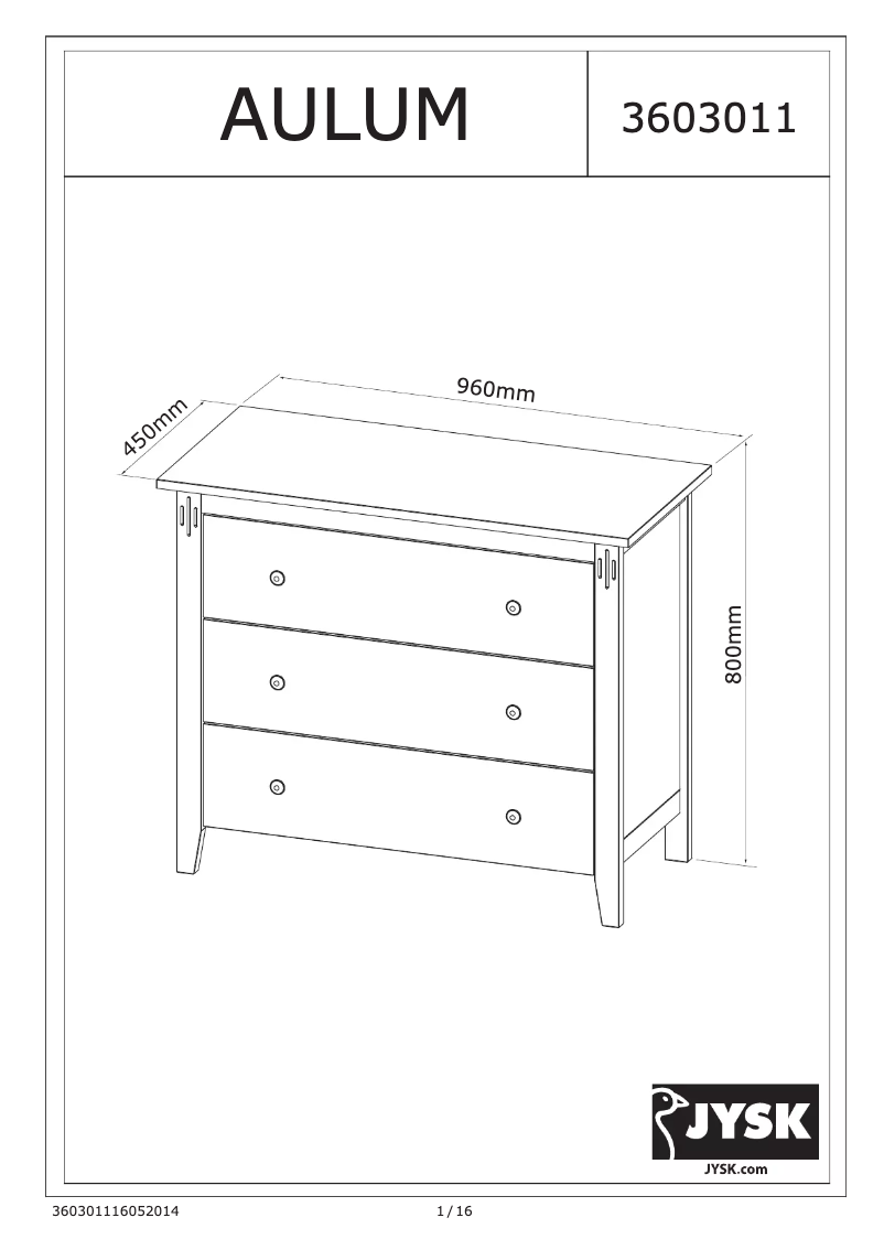 Page n°1 - Manuel utilisateur JYSK Aulum (96x80x45)
