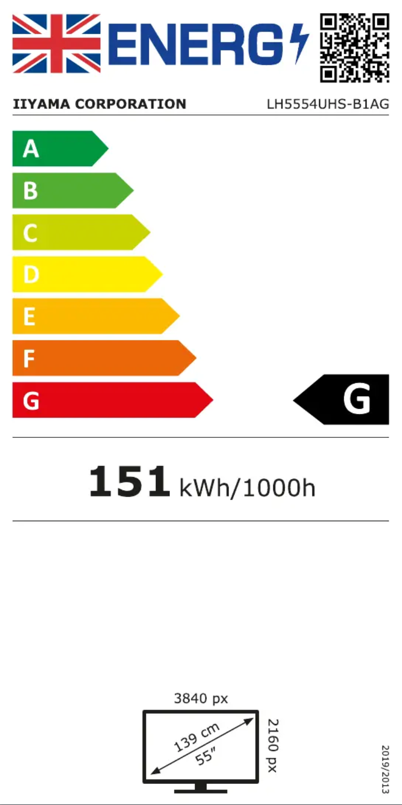 Page n°1 - Label énergétique Iiyama ProLite LH5554UHS