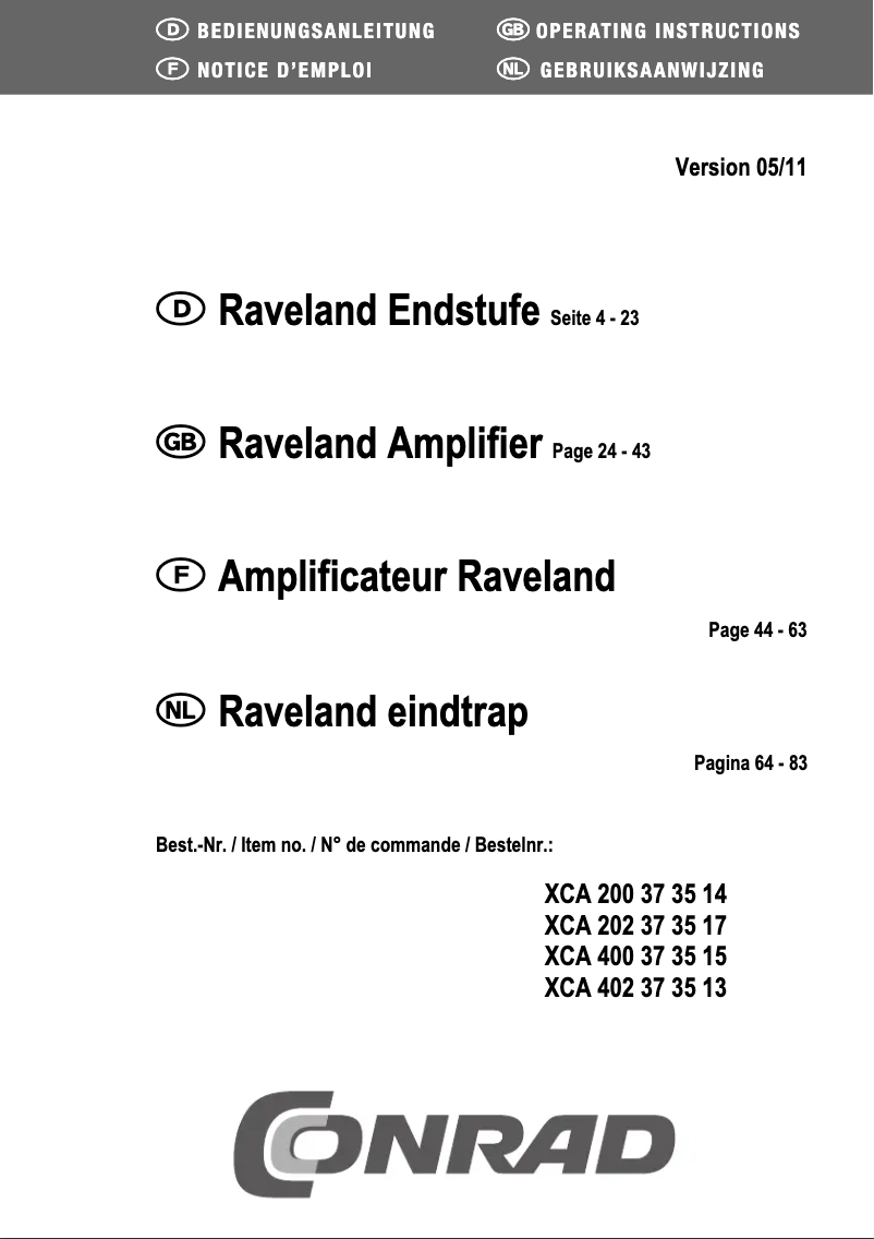 Page n°1 - Manuel utilisateur Raveland XCA-400