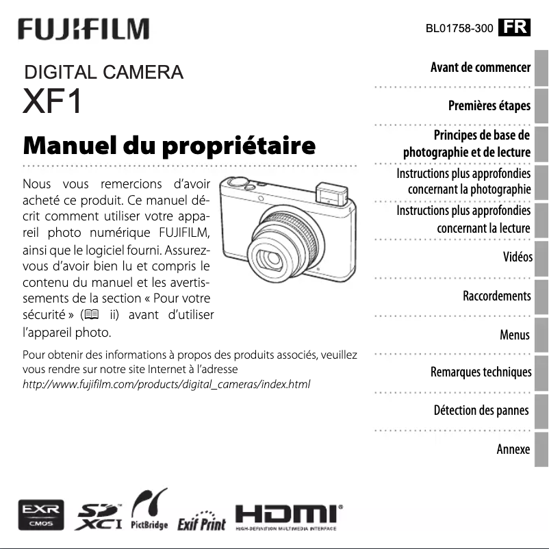 Image de la première page du manuel de l'appareil XF1