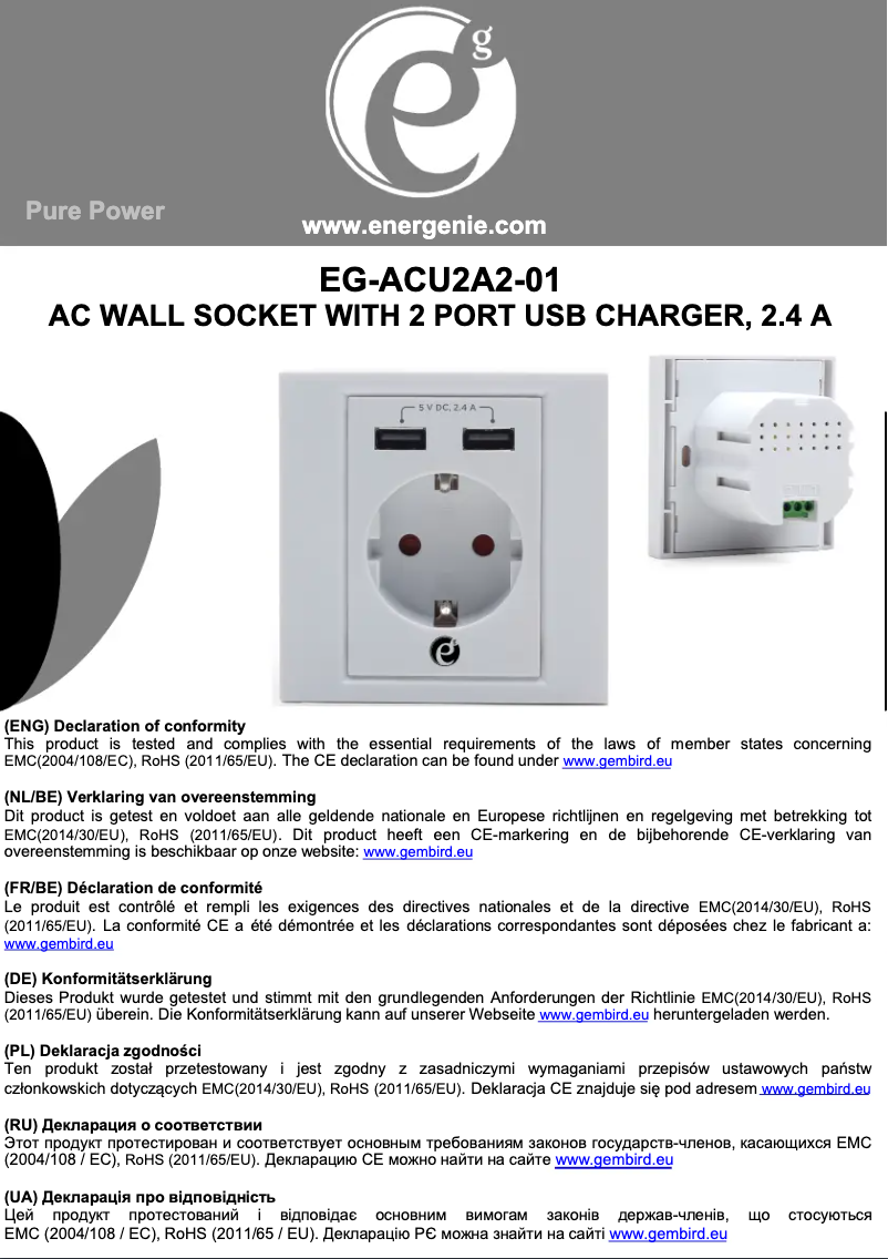 Page 1 de la notice Manuel utilisateur EnerGenie EG-ACU2A2-01