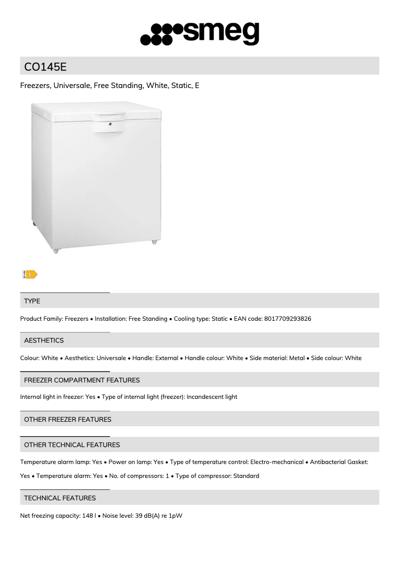 Page 1 de la notice Brochure Smeg CO145E