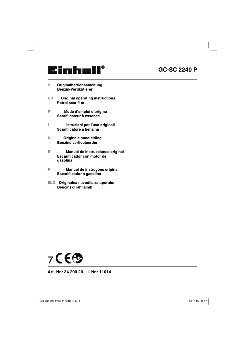 Page 1 de la notice Manuel utilisateur Einhell GC-SC 2240 P