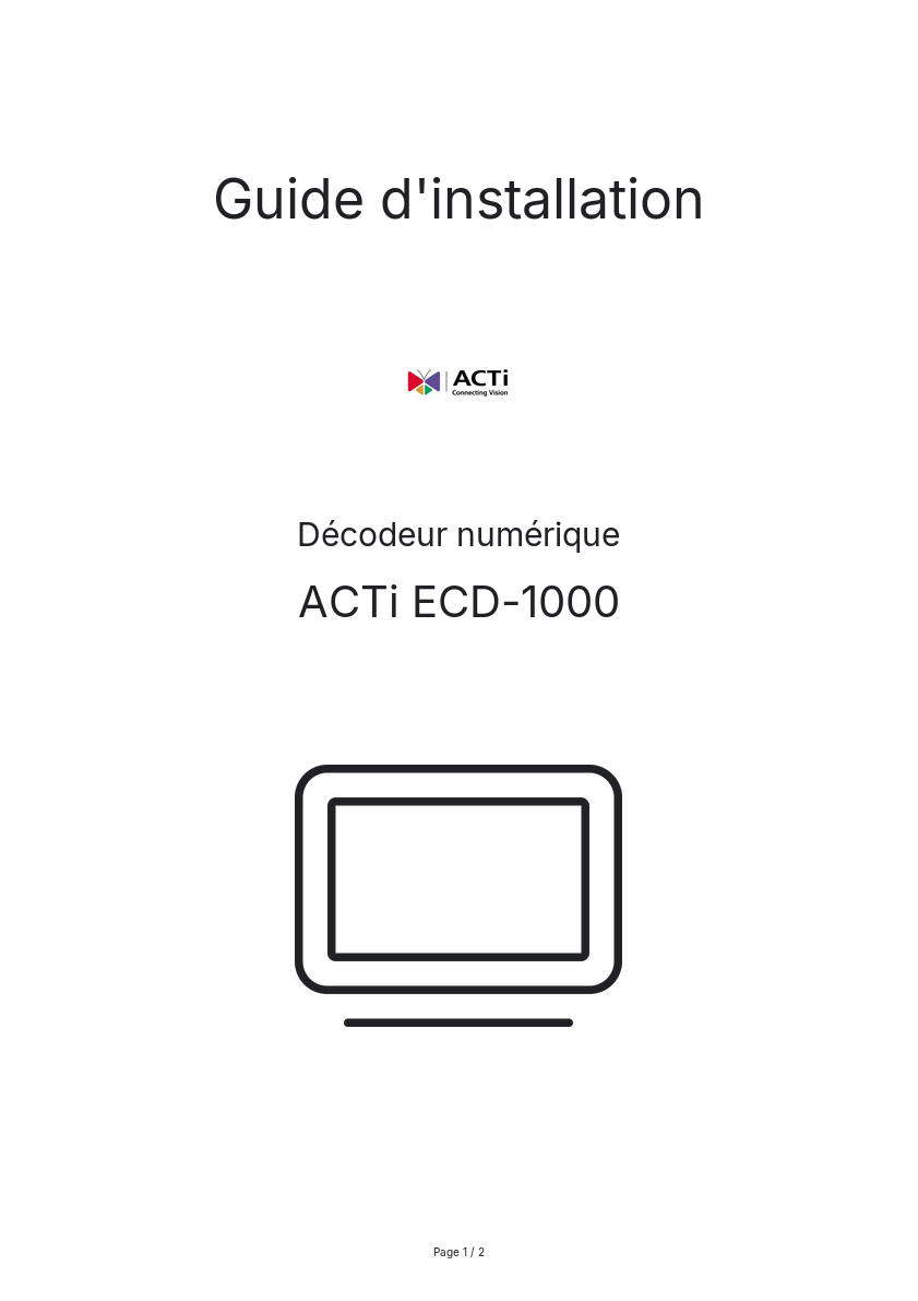 Page n°1 - Guide d'installation ACTi ECD-1000