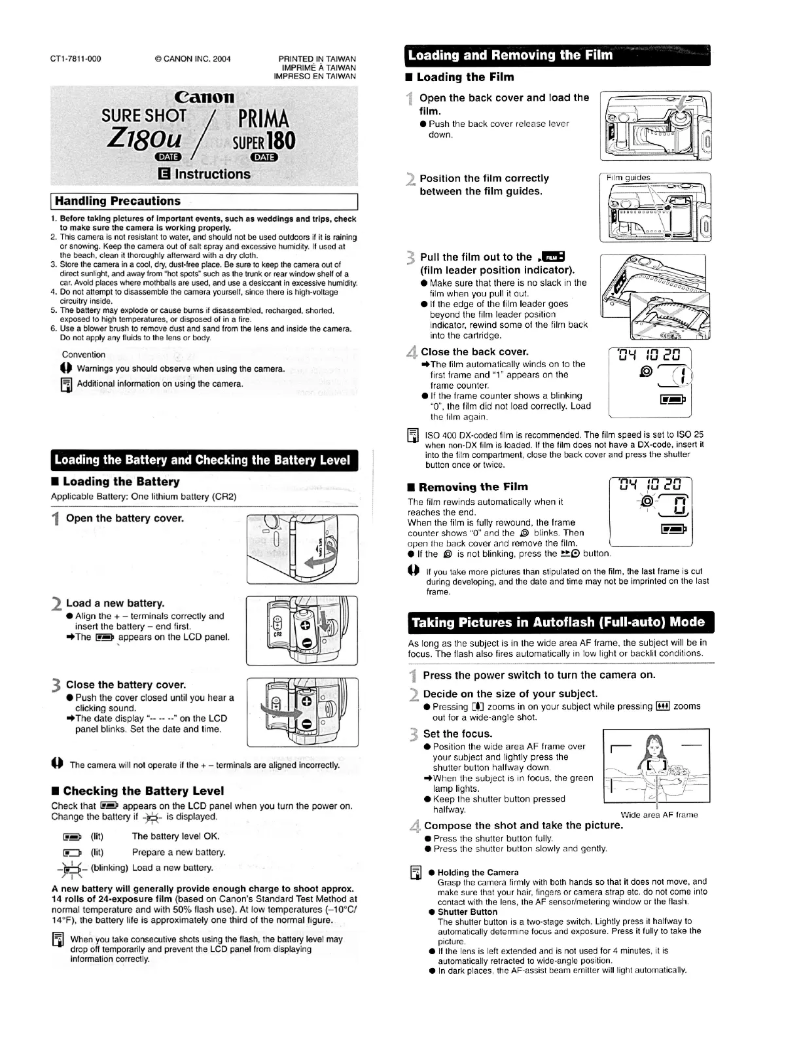 Page 1 de la notice Manuel utilisateur Canon Sure Shot Z180u