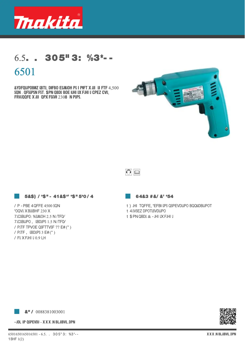 Page 1 de la notice Fiche technique Makita 6501
