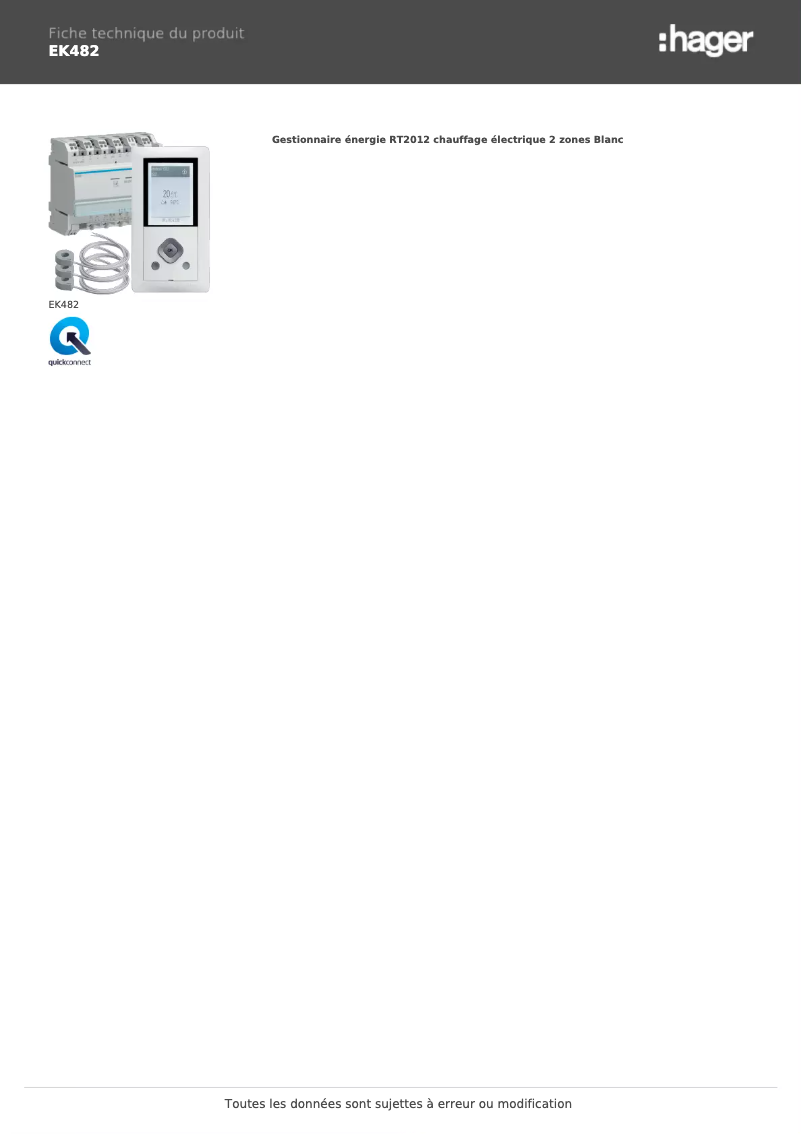 Page n°1 - Fiche technique Hager EK482